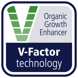 V-Factor technology badge, used to identify fertilizers that contain ICL's V-Factor Organic Growth Enhancer. The badge features a prominent green V graphic.