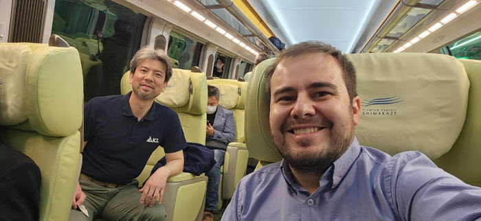 ICL agronomy team members traveling on the Shimakaze train in Japan during a field visit for sustainable agriculture collaboration.
