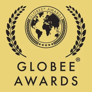Globee Awards official logo featuring a black globe with continents surrounded by laurel leaves on a gold background, symbolizing global excellence and recognition across business and innovation industries.